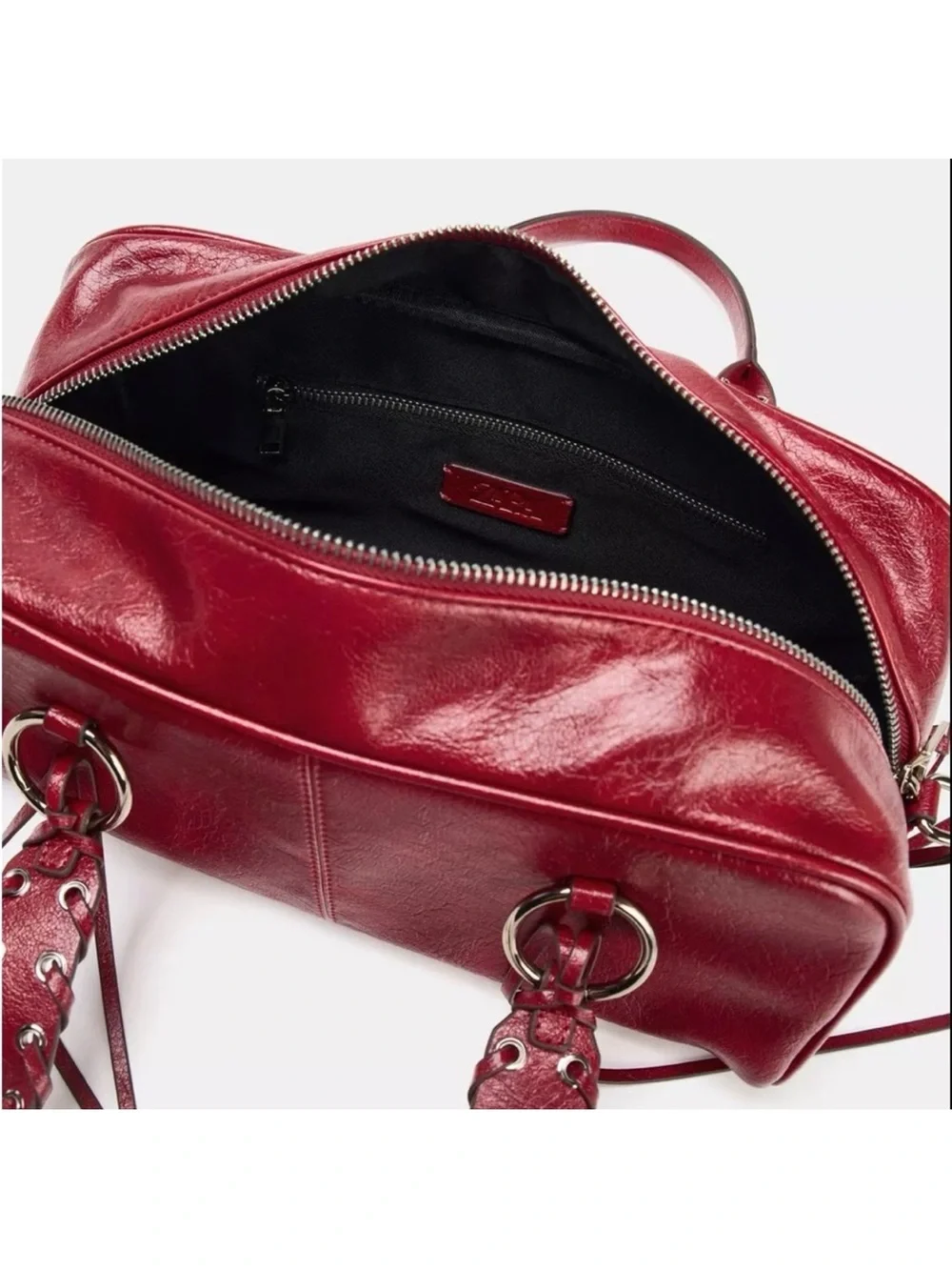 Zara Red Leather Backpack with Eyelet Strap Detail